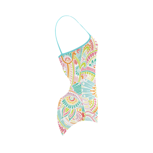 zz0101 pink hippie flower watercolor pattern Strap Swimsuit ( Model S05)