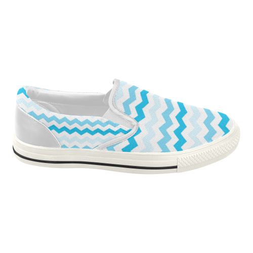 Blue Chevron Pattern Zig Zag Women's Slip-on Canvas Shoes (Model 019)