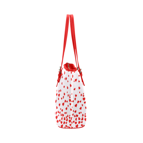 Red Falling Hearts on Pink Leather Tote Bag/Small (Model 1651)