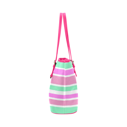 Pink Green Stripes Pattern Leather Tote Bag/Large (Model 1651)