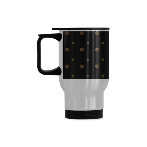 Golden Snowflakes On A Midnight Black Background Travel Mug (Silver) (14 Oz)