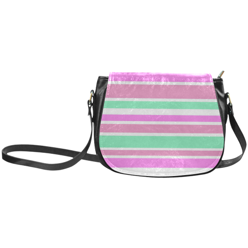Pink Green Stripes Pattern Classic Saddle Bag/Large (Model 1648)