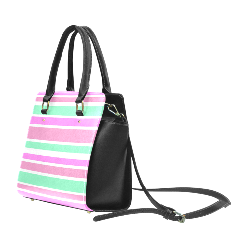 Pink Green Stripes Pattern Classic Shoulder Handbag (Model 1653)