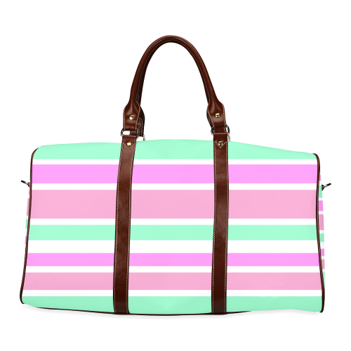 Pink Green Stripes Pattern Waterproof Travel Bag/Large (Model 1639)