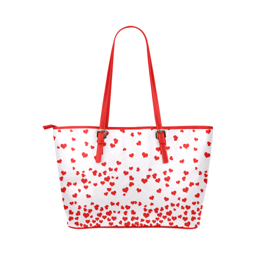Red Falling Hearts on Pink Leather Tote Bag/Small (Model 1651)