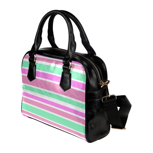 Pink Green Stripes Pattern Shoulder Handbag (Model 1634)