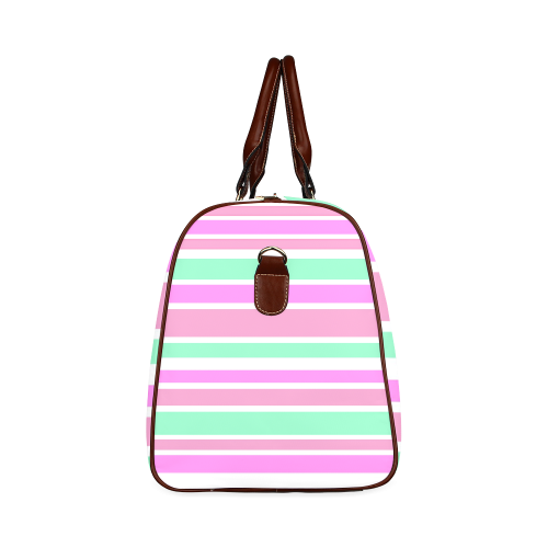 Pink Green Stripes Pattern Waterproof Travel Bag/Small (Model 1639)