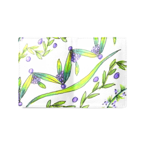 Dancing Greeen, Purple Vines, Grapes Zendoodle Men's Leather Wallet (Model 1612)