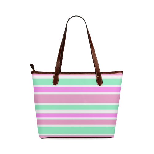 Pink Green Stripes Pattern Shoulder Tote Bag (Model 1646)