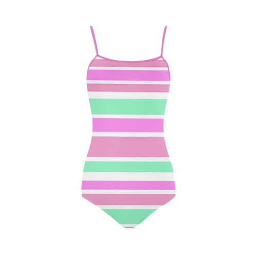 Pink Green Stripes Pattern Strap Swimsuit Model S05 Id D452729