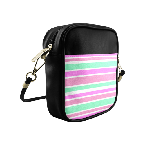 Pink Green Stripes Pattern Sling Bag (Model 1627)