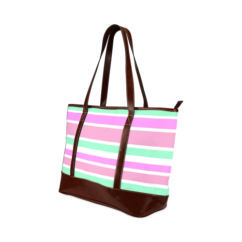 Pink Green Stripes Pattern Tote Handbag (Model 1642)