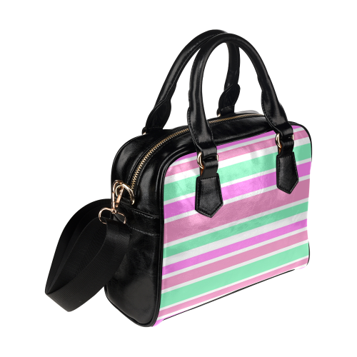 Pink Green Stripes Pattern Shoulder Handbag (Model 1634)