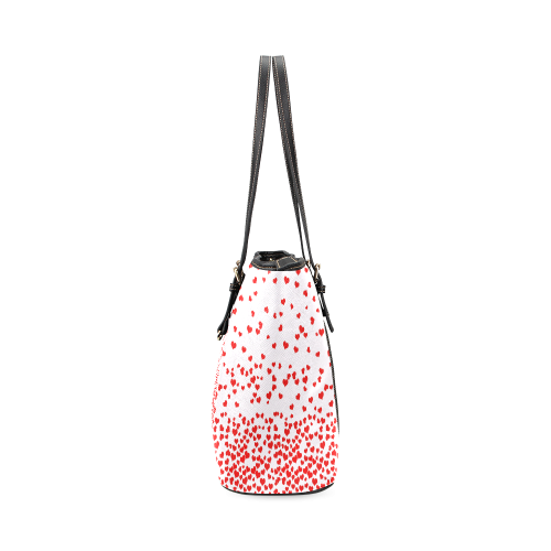 Red Falling Hearts on Pink Leather Tote Bag/Large (Model 1640)