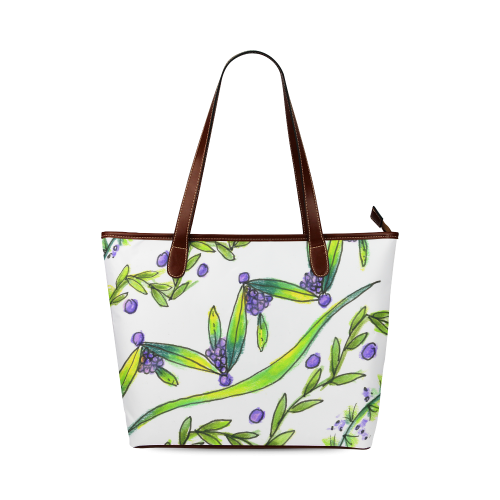 Dancing Greeen, Purple Vines, Grapes Zendoodle Shoulder Tote Bag (Model 1646)