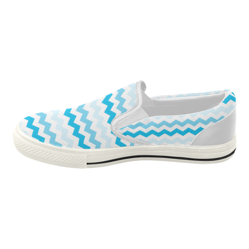 Blue Chevron Pattern Zig Zag Women's Slip-on Canvas Shoes (Model 019)