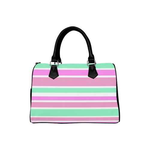 Pink Green Stripes Pattern Boston Handbag (Model 1621)