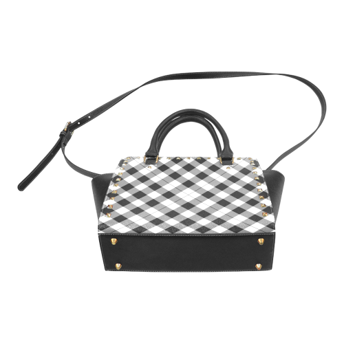Black and White Tartan Plaid Rivet Shoulder Handbag (Model 1645)