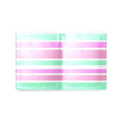 Pink Green Stripes Pattern Men's Leather Wallet (Model 1612)