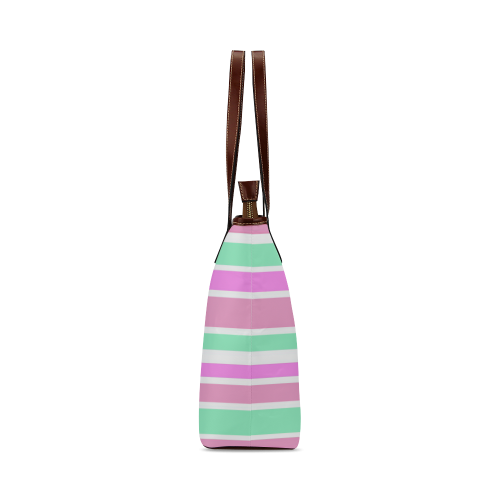 Pink Green Stripes Pattern Shoulder Tote Bag (Model 1646)