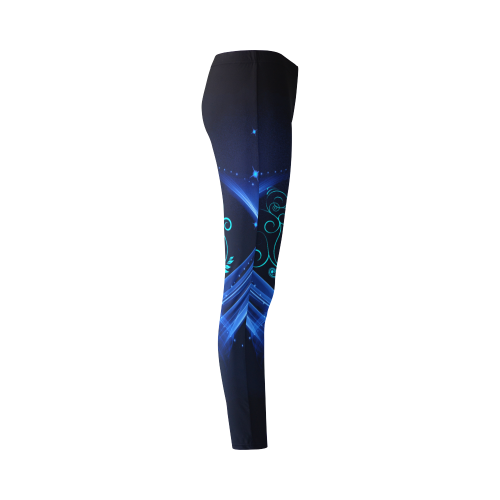 Blue clef with glowing butterflies Cassandra Women's Leggings (Model L01)