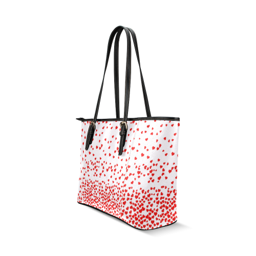 Red Falling Hearts on Pink Leather Tote Bag/Large (Model 1640)
