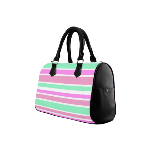 Pink Green Stripes Pattern Boston Handbag (Model 1621)