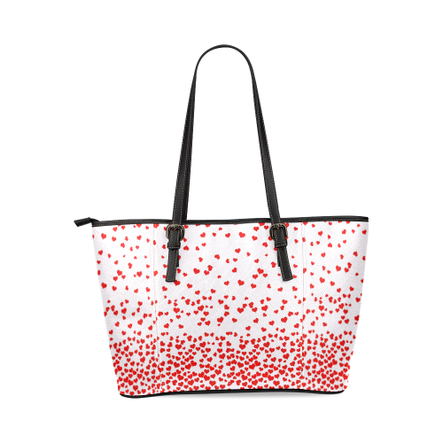 Red Falling Hearts on Pink Leather Tote Bag/Large (Model 1640)