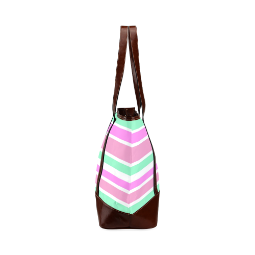 Pink Green Stripes Pattern Tote Handbag (Model 1642)