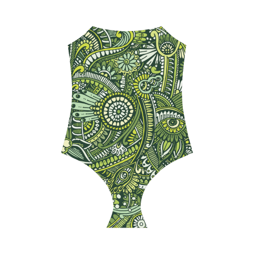 zz0105 floral green hippie flower whimsical patter Strap Swimsuit ( Model S05)