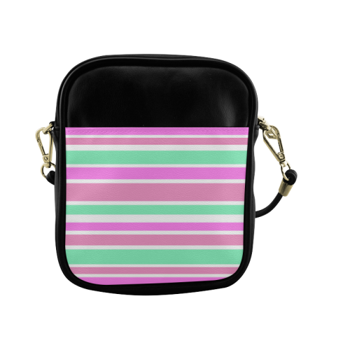 Pink Green Stripes Pattern Sling Bag (Model 1627)