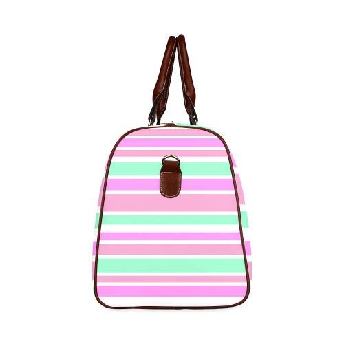 Pink Green Stripes Pattern Waterproof Travel Bag/Large (Model 1639)