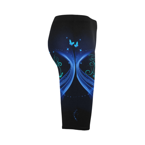Blue clef with glowing butterflies Hestia Cropped Leggings (Model L03)