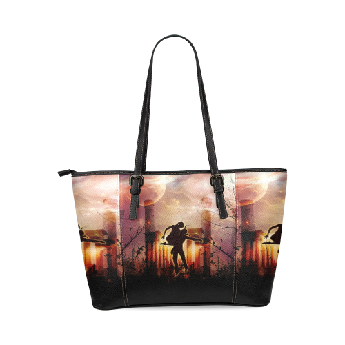 Dancing couple in the night Leather Tote Bag/Small (Model 1640)