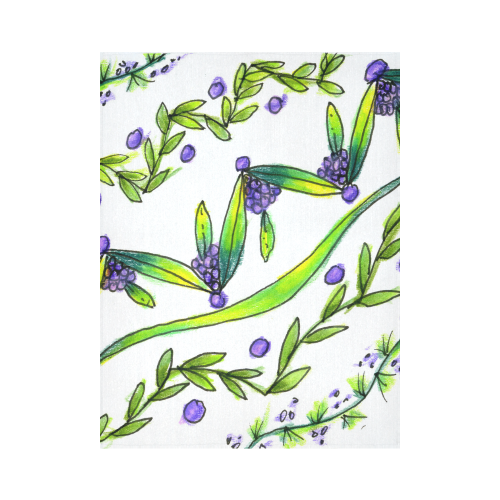 Dancing Greeen, Purple Vines, Grapes Zendoodle Cotton Linen Wall Tapestry 60"x 80"
