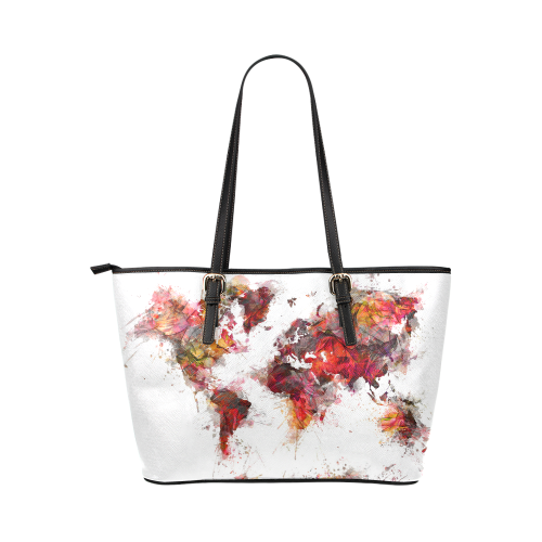 world map 3 Leather Tote Bag/Large (Model 1651)