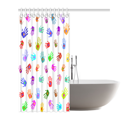 Multicolored HANDS with HEARTS love pattern Shower Curtain 72"x72"