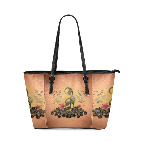 Wonderful key notes with floral elements Leather Tote Bag/Small (Model 1640)