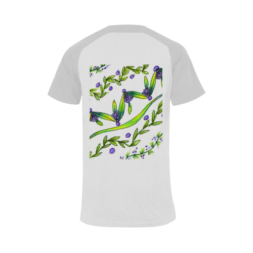 Dancing Greeen, Purple Vines, Grapes Zendoodle Men's Raglan T-shirt Big Size (USA Size) (Model T11)