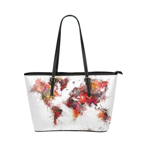 world map 3 Leather Tote Bag/Large (Model 1651)