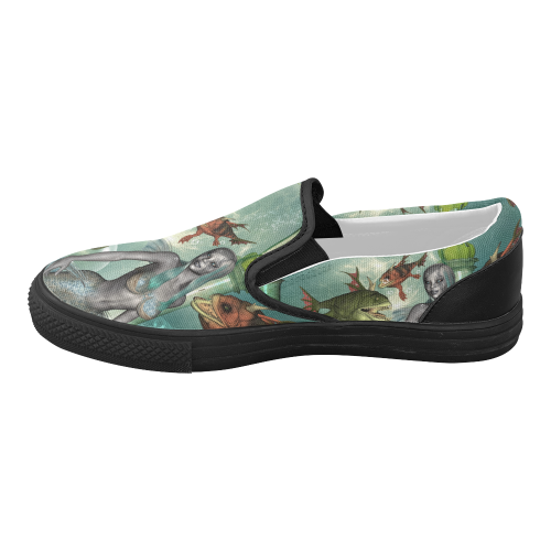 Beautiful dark mermaid with fantasy fish Women's Slip-on Canvas Shoes (Model 019)