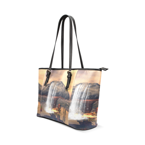 Awesome seascape Leather Tote Bag/Small (Model 1640)