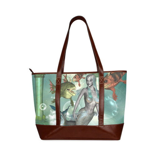 Beautiful dark mermaid with fantasy fish Tote Handbag (Model 1642)