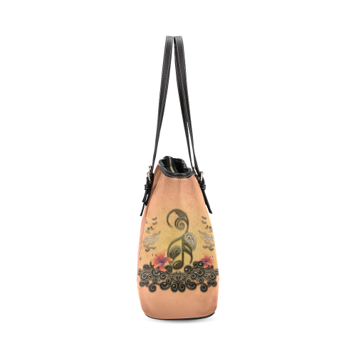 Wonderful key notes with floral elements Leather Tote Bag/Small (Model 1640)