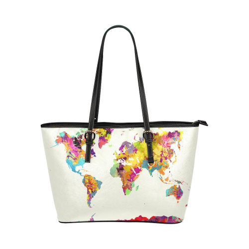 world map 9 Leather Tote Bag/Large (Model 1651)