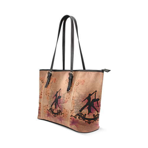 Wonderful dancing couple with floral elements Leather Tote Bag/Small (Model 1640)