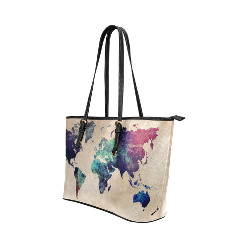 world map 5 Leather Tote Bag/Large (Model 1651)