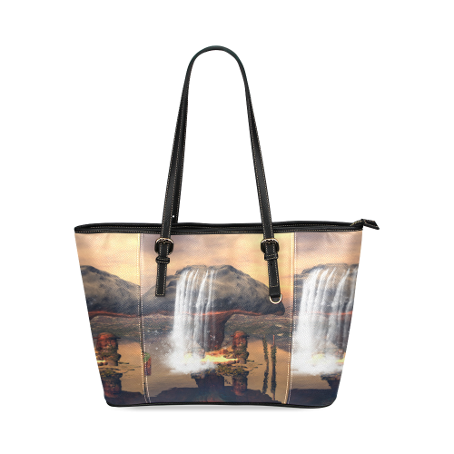 Awesome seascape Leather Tote Bag/Small (Model 1640)