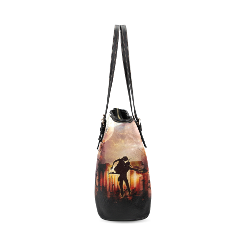 Dancing couple in the night Leather Tote Bag/Small (Model 1640)