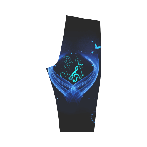Blue clef with glowing butterflies Hestia Cropped Leggings (Model L03)